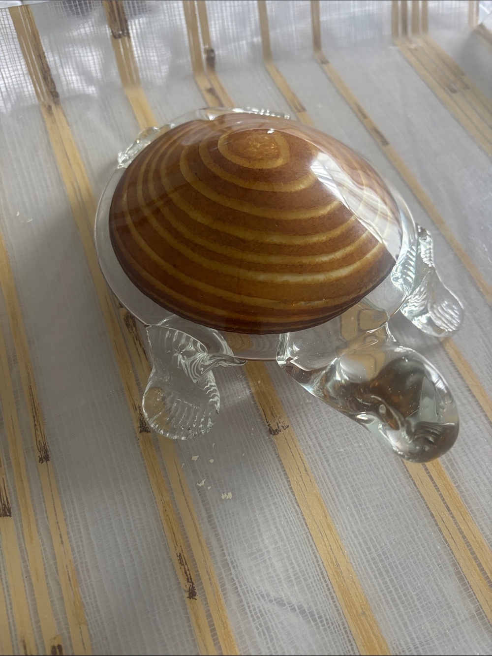 Glass Turtle Figurine with Brown Striped Shell